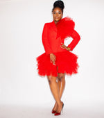 Red Ruffle Detail Suit Dress