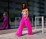 Pink Wide Flare Pant And Multi Color Top Set