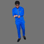 Blue Men's Long Sleeve Traditional Set - Marcy Boutique