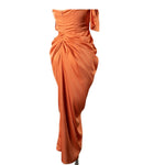 Rust Satin Draped Midi Dress