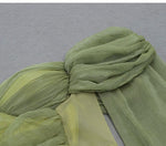 Green Off Shoulder Ruched Mesh Dress