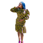 Yellow and Purple puff sleeve Ankara dress - Marcy Boutique