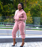 Pink Fleece Cuffed High Waisted Jogger set