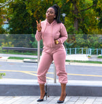 Pink Fleece Cuffed High Waisted Jogger set