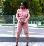 Pink Fleece Cuffed High Waisted Jogger set