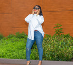 White Bell Cuff Oversized Long Sleeve Shirt - Marcy Boutique