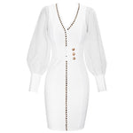 White Long Sheer Sleeve Bandage Bodycon Dress