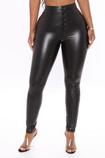 BLACK BUTTON UP FAUX LEATHER SKINNY PANTS