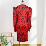 Orange Puff Sleeve Ruched Bodycon Dress