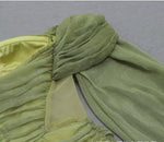 Green Off Shoulder Ruched Mesh Dress