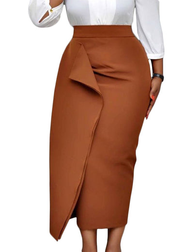 Premium Rust Drape Midi Skirt