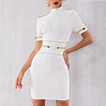 White round neck with gold embedded bandage dress - Marcy Boutique