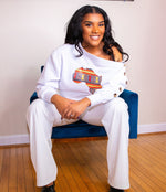 Long Sleeves White Africa Map Patch Sweatshirt