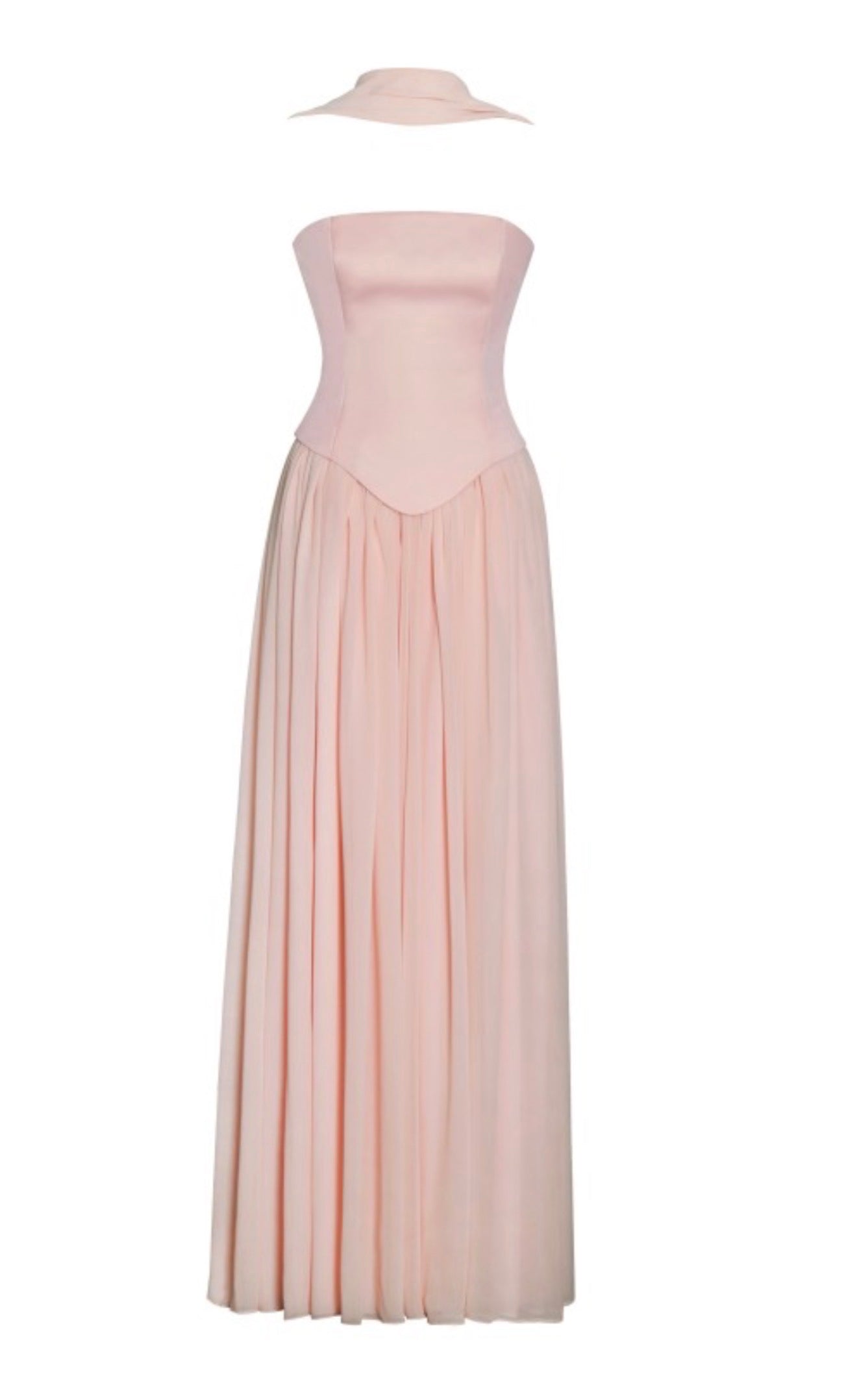 Baby Pink Peplum Drop Waist Chiffon Gown