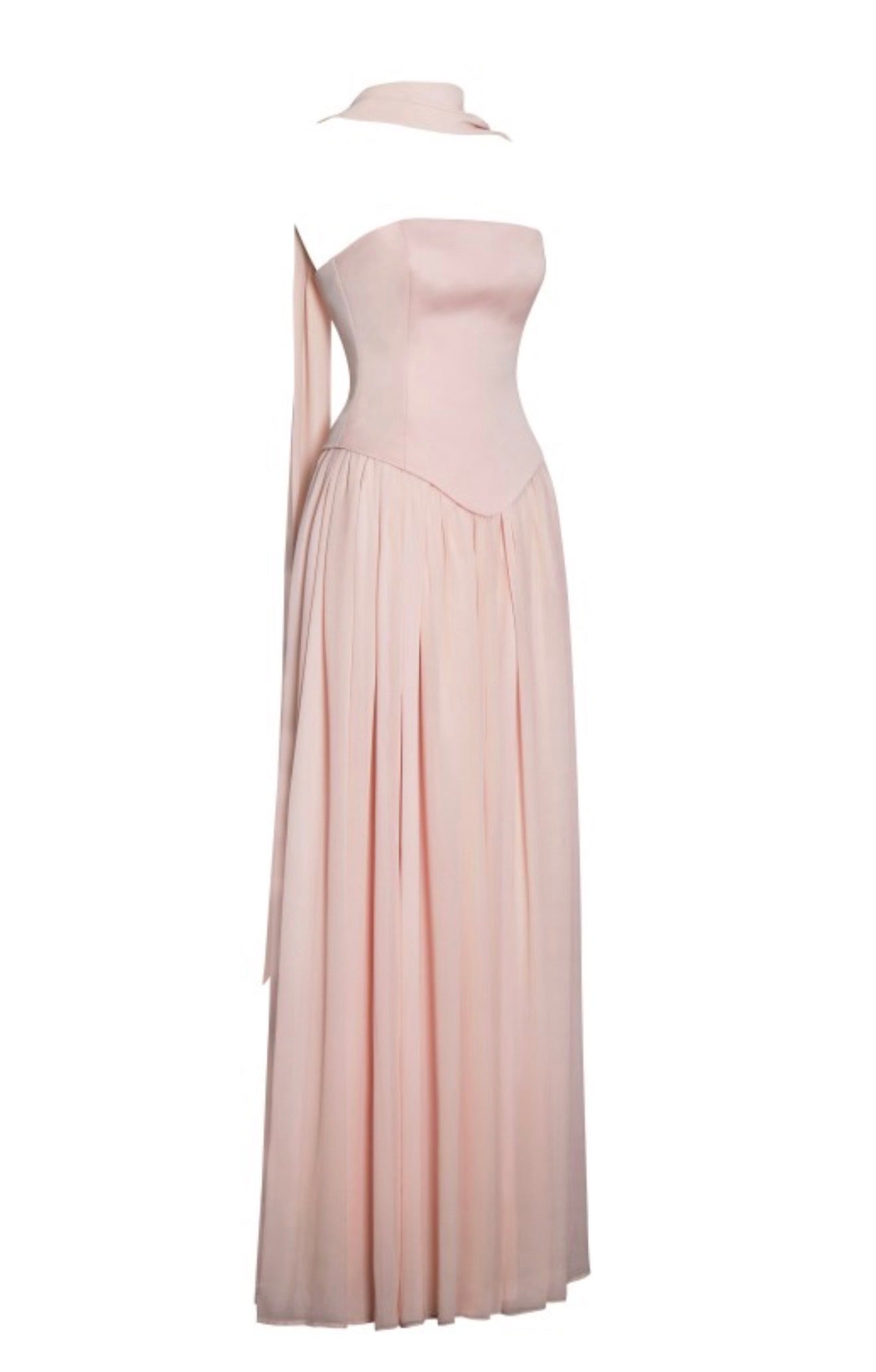 Baby Pink Peplum Drop Waist Chiffon Gown