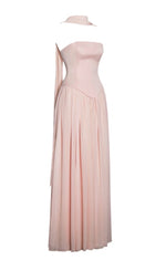 Baby Pink Peplum Drop Waist Chiffon Gown