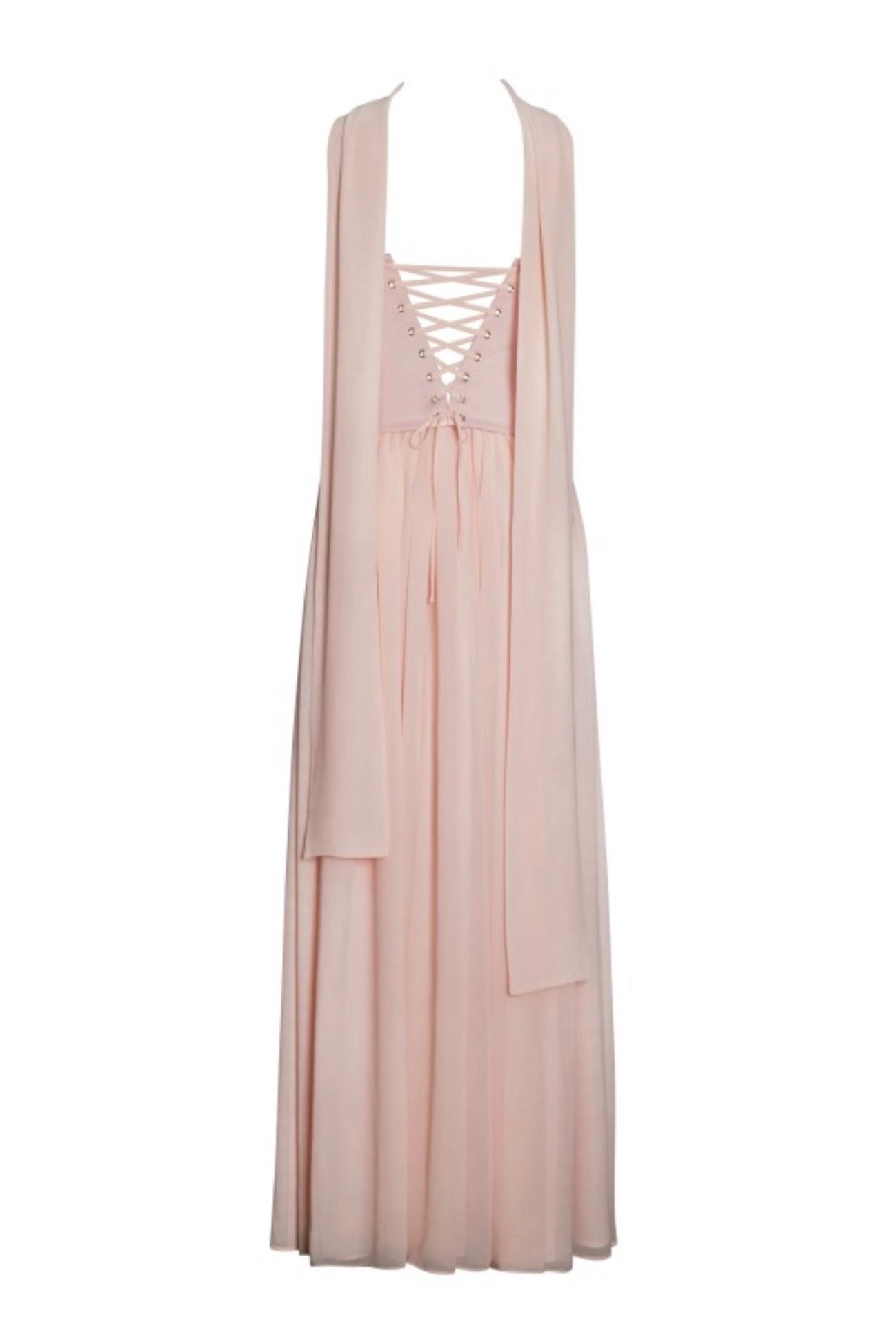 Baby Pink Peplum Drop Waist Chiffon Gown