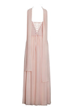 Baby Pink Peplum Drop Waist Chiffon Gown
