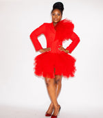 Red Ruffle Detail Suit Dress