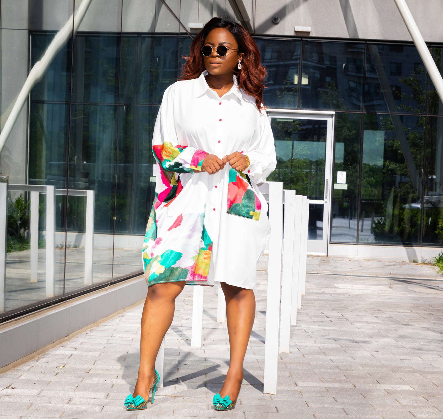 oversized shirt dress with pockets Mersea Women's Charlotte Chambray Button Up Shirt Dress in Open Sky
