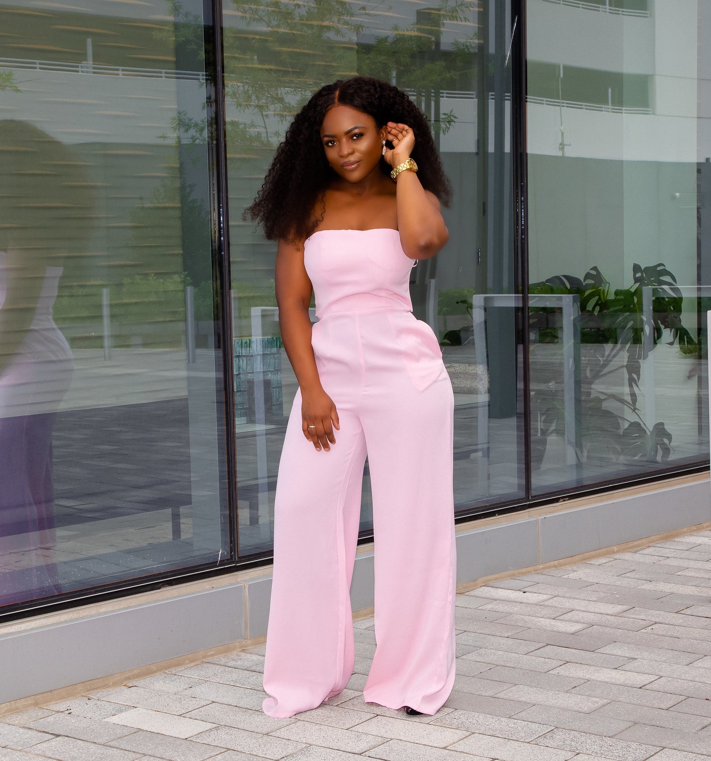 pink jumpsuit dress Raspberry Pink Corseted Sleeveless Jumpsuit with Wide Leg Bottoms
