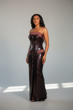 Joy  Burgundy Brown Sequin Maxi Pencil Dress