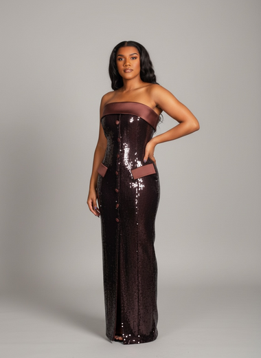 Joy  Burgundy Brown Sequin Maxi Pencil Dress