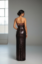 Joy  Burgundy Brown Sequin Maxi Pencil Dress
