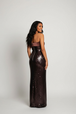 Joy  Burgundy Brown Sequin Maxi Pencil Dress