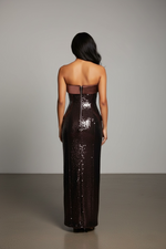 Joy  Burgundy Brown Sequin Maxi Pencil Dress