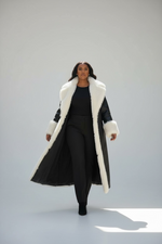 Jada White Faux Fur Trim Black Vegan Leather Coat