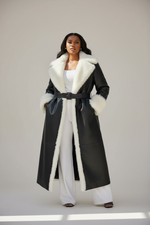 Jada White Faux Fur Trim Black Vegan Leather Coat