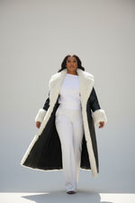 Jada White Faux Fur Trim Black Vegan Leather Coat