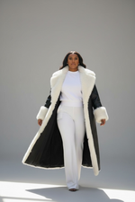 Jada White Faux Fur Trim Black Vegan Leather Coat