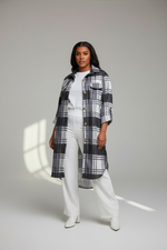 Black Checked Oversized Pocket Detail Shirt Jacket Marcy Boutique Elegant Black And White Puff Sleeve Dress