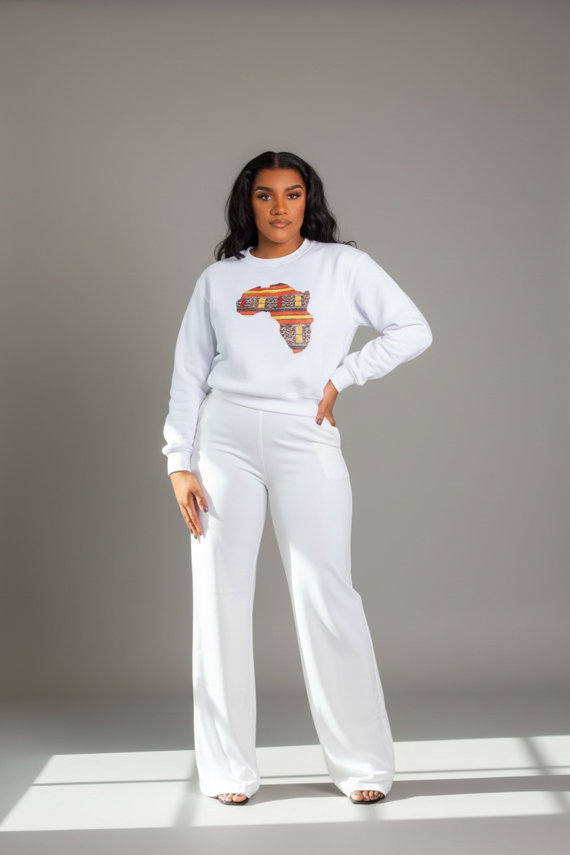 White Unisex Africa Map Patch Sweatshirt