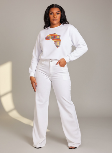 White Unisex Africa Map Patch Sweatshirt