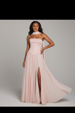 Baby Pink Peplum Drop Waist Chiffon Gown