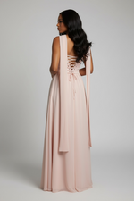 Baby Pink Peplum Drop Waist Chiffon Gown
