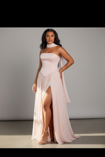 Baby Pink Peplum Drop Waist Chiffon Gown