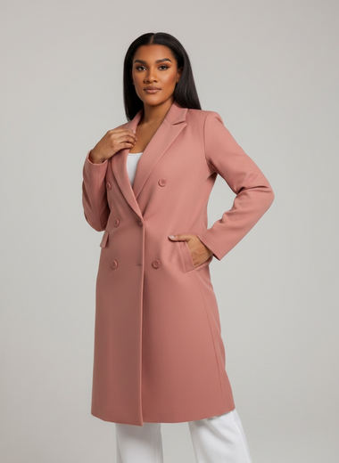 Coral Double Breasted Suit Coat