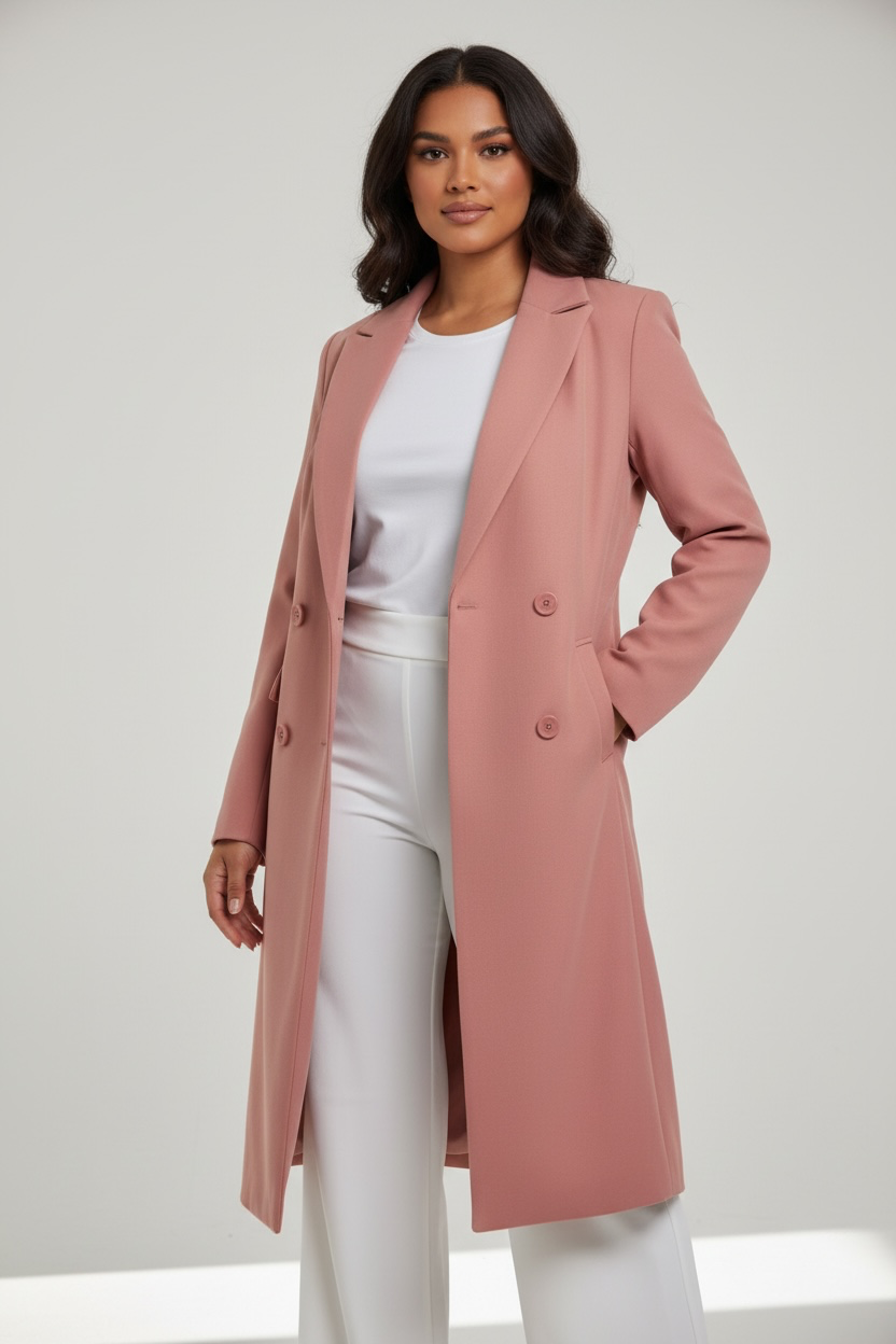 Coral Double Breasted Suit Coat