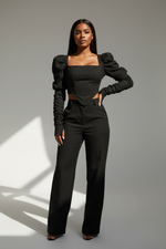 Black Puffy Sleeve Crop Top