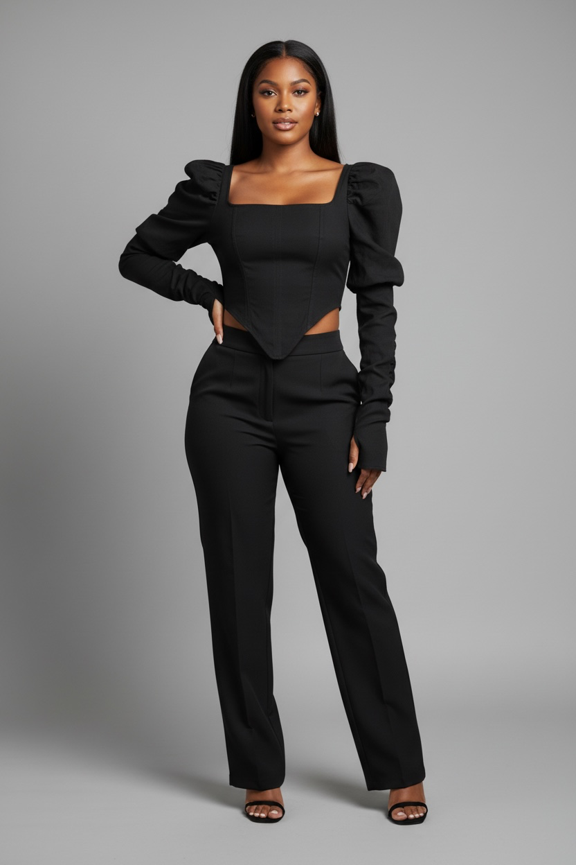 Black Puffy Sleeve Crop Top