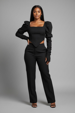 Black Puffy Sleeve Crop Top