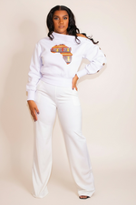 Long Sleeves White Africa Map Patch Sweatshirt