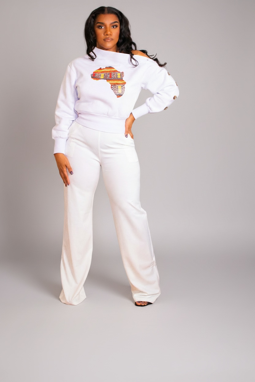 Long Sleeves White Africa Map Patch Sweatshirt