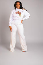 Long Sleeves White Africa Map Patch Sweatshirt