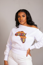 Long Sleeves White Africa Map Patch Sweatshirt