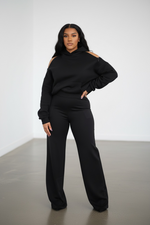 Black Casual Off Shoulder Hooded Sweater With Zipper Marcy Boutique Urban Outfitters Black and White Puff Sleeve Dress - Carousel
